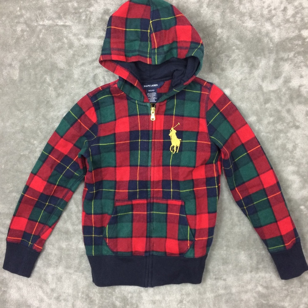 Ralph Lauren Jacket Boys 8-10 Tartan Plaid Big Pony Full Zip